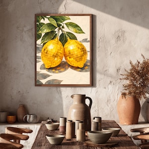 Dopamine decor keuken poster met retro disco fruit.