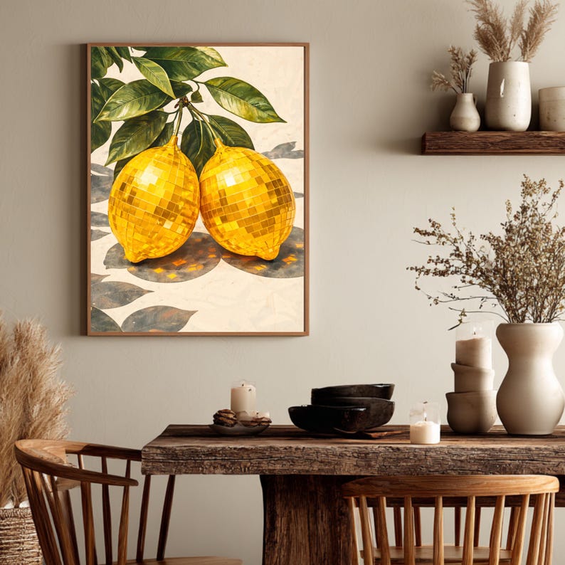 Retro fruit poster met glinsterende citroenen.
