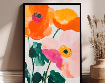 Poster Kunst Bloemen Klaprozen Klaproos Absrachte Maximalistische kunst Eclectisch Boho Kitsch Esthetiek trendy dopaminekunst