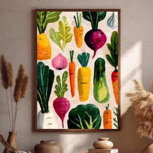 Vrolijke keuken kunst met groente motieven.