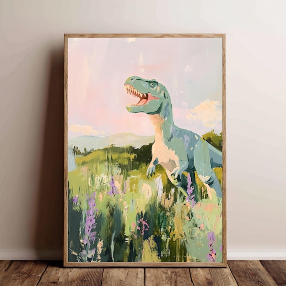 Maximalistische Dino Poster – Expressieve Dinosaurus Kunst met Textuur, Kleurrijke Statement Wall Art