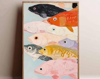 Maximalist Fish Poster – Colorful Illustrative Art with Fish, Playful Modern Wall Art