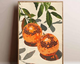 Retro Funky Disco Oranges Wall Art Print – Maximalist Dopamine Decor, Citrus Fruit Pop Art Poster, Colorful Eclectic Boho Artwork