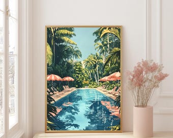 Palm Springs Pool Wall Art Print – Retro Tropical Hotel Poster, Summer Dopamine Decor, Eclectic Funky Travel Photography Inspired Artwork