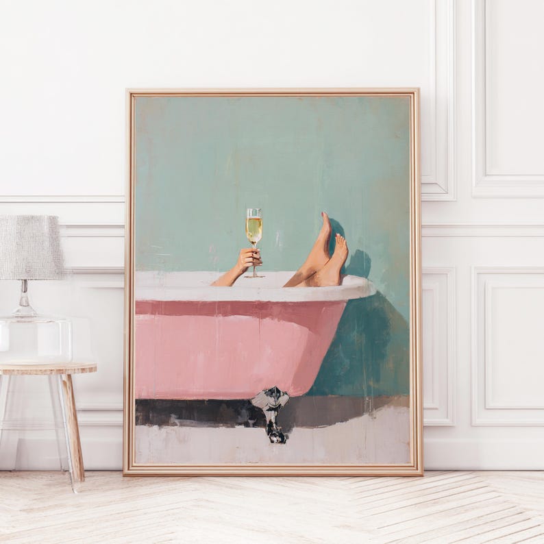 Kleurrijke selfcare poster met vrouwelijke vibe en champagne.