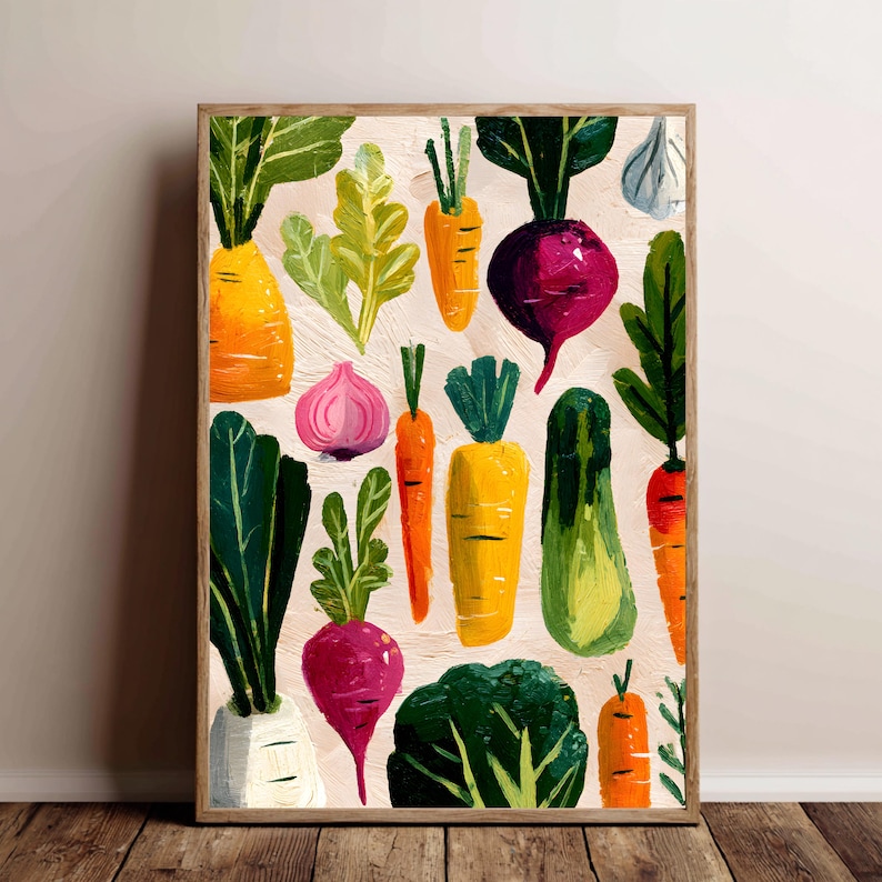 Groente kunstprint met felle kleuren.