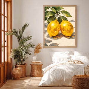 Maximalist wall art met disco fruit design.