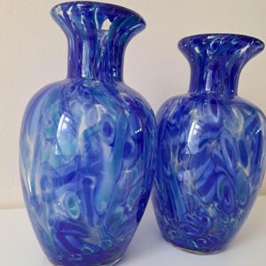 Hand blown blue vintage glass vase. Price for 1 pc
