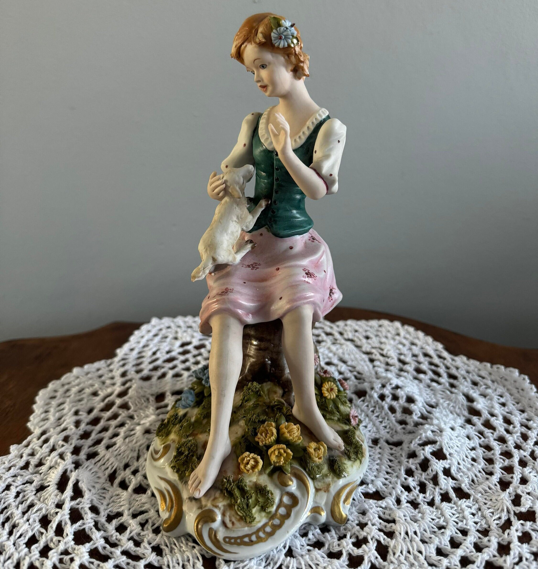 Italian Figurine Capodimonte Ester, Girl With a Dog - Etsy