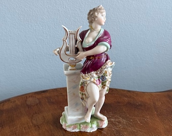 Antique Volkstedt porcelain figurine, Muses holding a lyre.