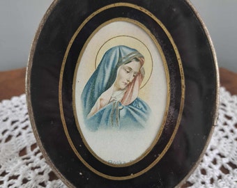 Antyczny owalny obraz religijny przedstawiający Madonnę