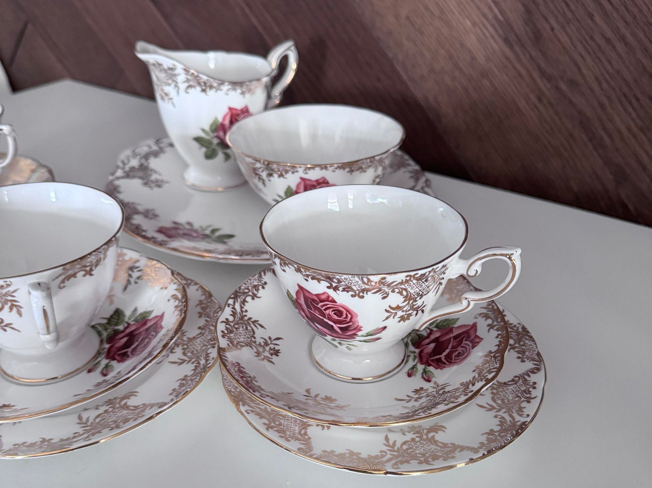 Antique Paragon, rose tea set, bone china.