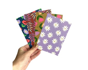 Set 4 kaarten bloemenprint A6 | verjaardag, feestje, beterschap, ik denk aan je, sterkte