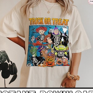 Trick or Treat Toy Story PNG Sublimation, Retro Toy Story Halloween Digital Print, Woody and Buzz Lightyear Halloween, Sublimation Design