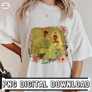 Vintage Floral Princess Tiana and Prince Naveen Shirt Download | Princess and The Frog Download Sublimation | Tiana Princess PNG