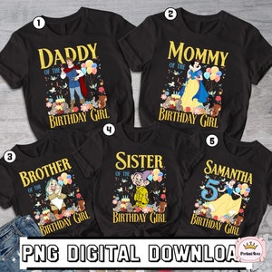Personalized Snow White and 7 Dwarfs Family Birthday Png, Birthday Girl Sublimation, Snow White Princess Clipart, Disneyland Birthday Party