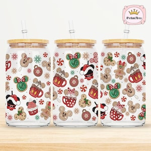Mickey and Friends Christmas Glass Can Wrap Png, 16oz Glass Can Wrap Png, Disneyland Glass Wrap Download, Instant Download, Disneyland Png