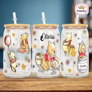 Personalized Winnie The Pooh Glass Can Wrap Png, Pooh Bear Glass Wrap Png, 16oz Glass Can Wrap Png, Disneyland Glass Wrap, Instant Download