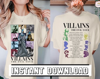 Vintage Villains Evil Eras Style PNG Design, Retro Villains Characters Concert Music, Villains Evil Friends 2023 Matching Tour