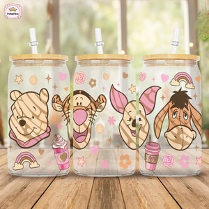 Winnie The Pooh Glass Can Wrap Png, 16oz Glass Can Wrap Png, Disneyland Glass Wrap Download, Instant Download, Pooh and Friends Download