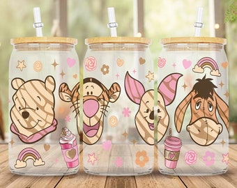 Winnie The Pooh Glass Can Wrap Png, 16oz Glass Can Wrap Png, Disneyland Glass Wrap Download, Instant Download, Pooh and Friends Download