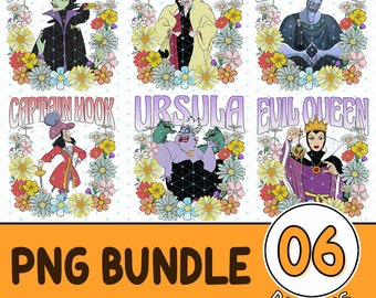 Retro Blumen Schurken PNG Bundle, Schurken Charaktere Digitaldruck, Schurken Wicked, Bösewicht Gang, Bad Witches Blumenfamilie Urlaub