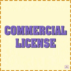 May include: A light yellow background with a decorative orange border. The words "COMMERCIAL LICENSE" are in large, purple, block letters. The image has a textured appearance.