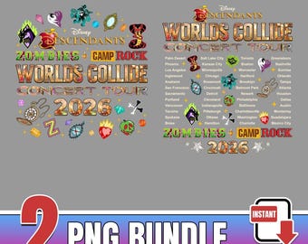 Disneyland Descendants x Zombies x Camp Rock PNG,Worlds Collide Tour 2026 Graphic,Musical Stars Squad Art,Digital Download