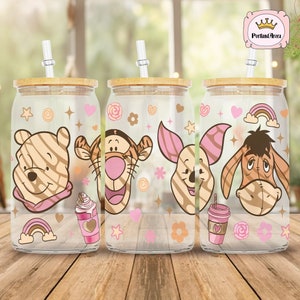 Winnie The Pooh Glass Can Wrap Png, 16oz Glass Can Wrap Png, Disneyland Glass Wrap Download, Instant Download, Pooh and Friends Download