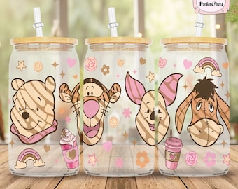 Winnie The Pooh Glass Can Wrap Png, 16oz Glass Can Wrap Png, Disneyland Glass Wrap Download, Instant Download, Pooh and Friends Download