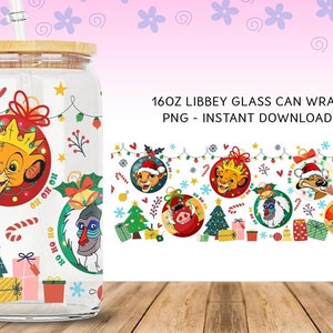The Lion King Christmas Glass Wrap png, Disneyland Xmas, digitale download, 16oz glas kan wrap png, Disneyland The Lion King png