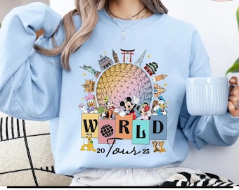 Epcot World Tour 2025 Png herunterladen, Disneyland Epcot Center, Trink auf der ganzen Welt, Magic Kingdom Png, Familien Epcot Reise Shirt