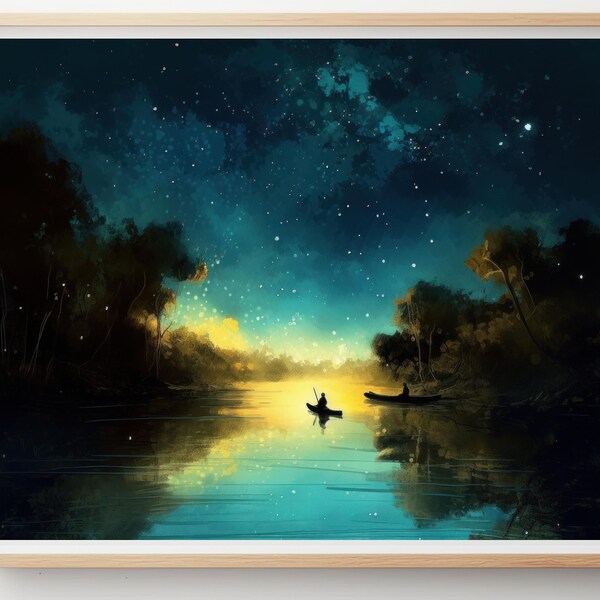 Star Gazing | Printable Wall Art | Night Landscape Art | Download Printable Art | Stargazing Landscape at Night | Digital Download