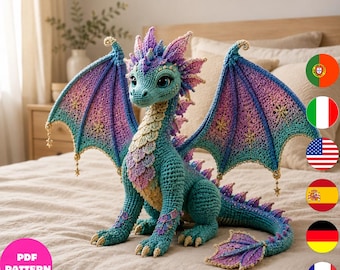Dragon Crochet Pattern PDF, Pastel Fantasy Amigurumi with Wings, 6 Languages, Digital Download