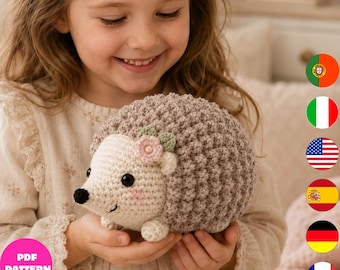 Crochet Hedgehog Pattern PDF, Cute Amigurumi Hedgehog Plush Toy, Baby Animal Crochet Pattern, 6 Languages