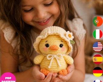 Crochet Baby Chick Pattern PDF, Cute Amigurumi Duck Plush Toy with Bonnet, Easter Crochet Pattern