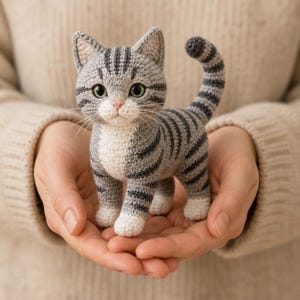 Gray Tabby Cat Crochet Pattern PDF, Standing Kitty Amigurumi Plush Pattern, Cute Cat Crochet Toy, 6 Languages image 4