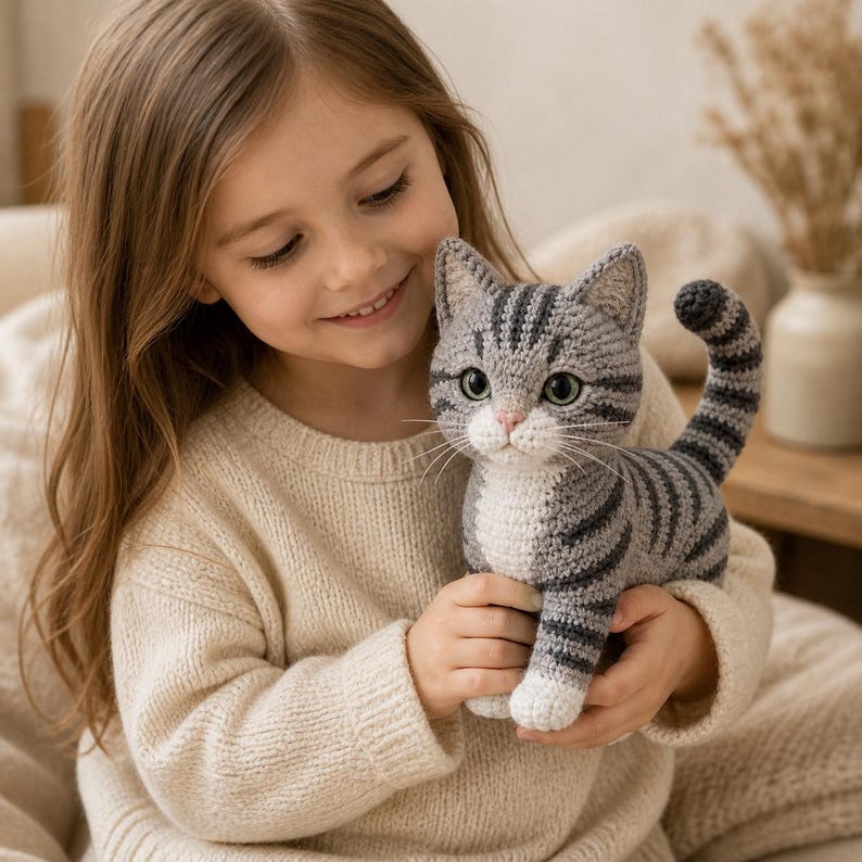 Gray Tabby Cat Crochet Pattern PDF, Standing Kitty Amigurumi Plush Pattern, Cute Cat Crochet Toy, 6 Languages image 7
