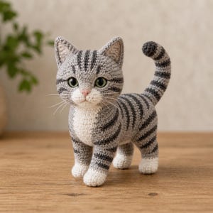 Gray Tabby Cat Crochet Pattern PDF, Standing Kitty Amigurumi Plush Pattern, Cute Cat Crochet Toy, 6 Languages image 11