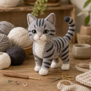Gray Tabby Cat Crochet Pattern PDF, Standing Kitty Amigurumi Plush Pattern, Cute Cat Crochet Toy, 6 Languages image 10