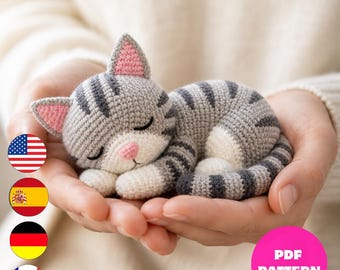 Sleeping Kitten Crochet Pattern PDF, Mini Cat Amigurumi Plush Pattern, Cute Curled Kitty Toy, 6 Languages
