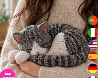 Sleeping Cat Crochet Pattern PDF, Curled Kitty Amigurumi Plush Pattern, Cat Lover Crochet Toy, 6 Languages