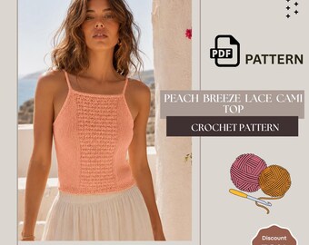 Crochet Cami Top Pattern, Peach Lace Tank PDF, Summer Crochet Top, Strappy Boho Camisole, Beach Festival Top