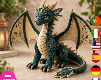 Crochet Dragon Pattern PDF, Winged Forest Amigurumi, 6 Languages PDF Realistic Fantasy Amigurumi, 6 Languages