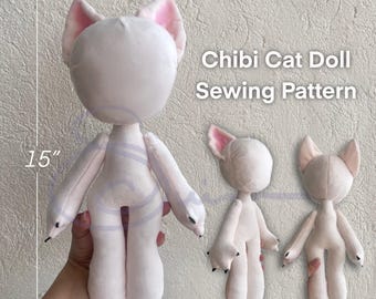 Chibi Cat Doll Sewing Pattern PDF – 15 Inch Kawaii Plush Tutorial (Digital Download)