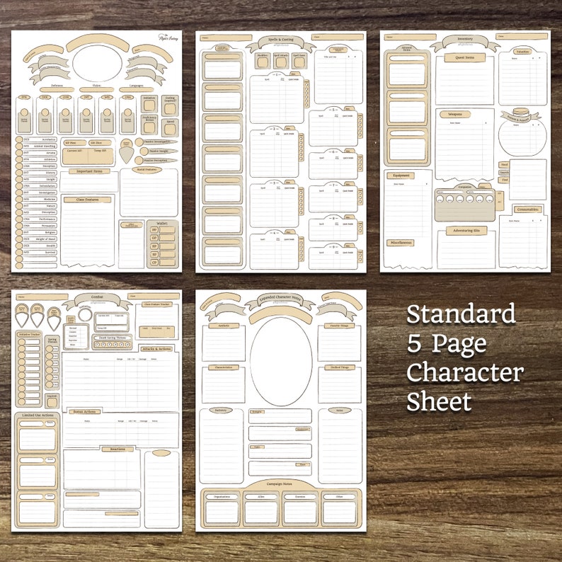 Printable 5E Character Sheet | Minimalist Neutral | 5 Page PDF | D&amp;D - Etsy