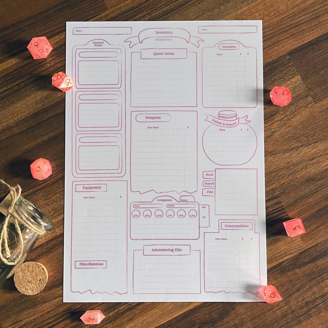 Printable 5E Character Sheet Minimalist Pink 5 Page PDF D&amp;D - Etsy