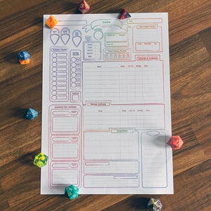Printable 5E Character Sheet | Minimalist Rainbow | 7 Page PDF + Mushroom Dice Cover | D&amp;D - Etsy
