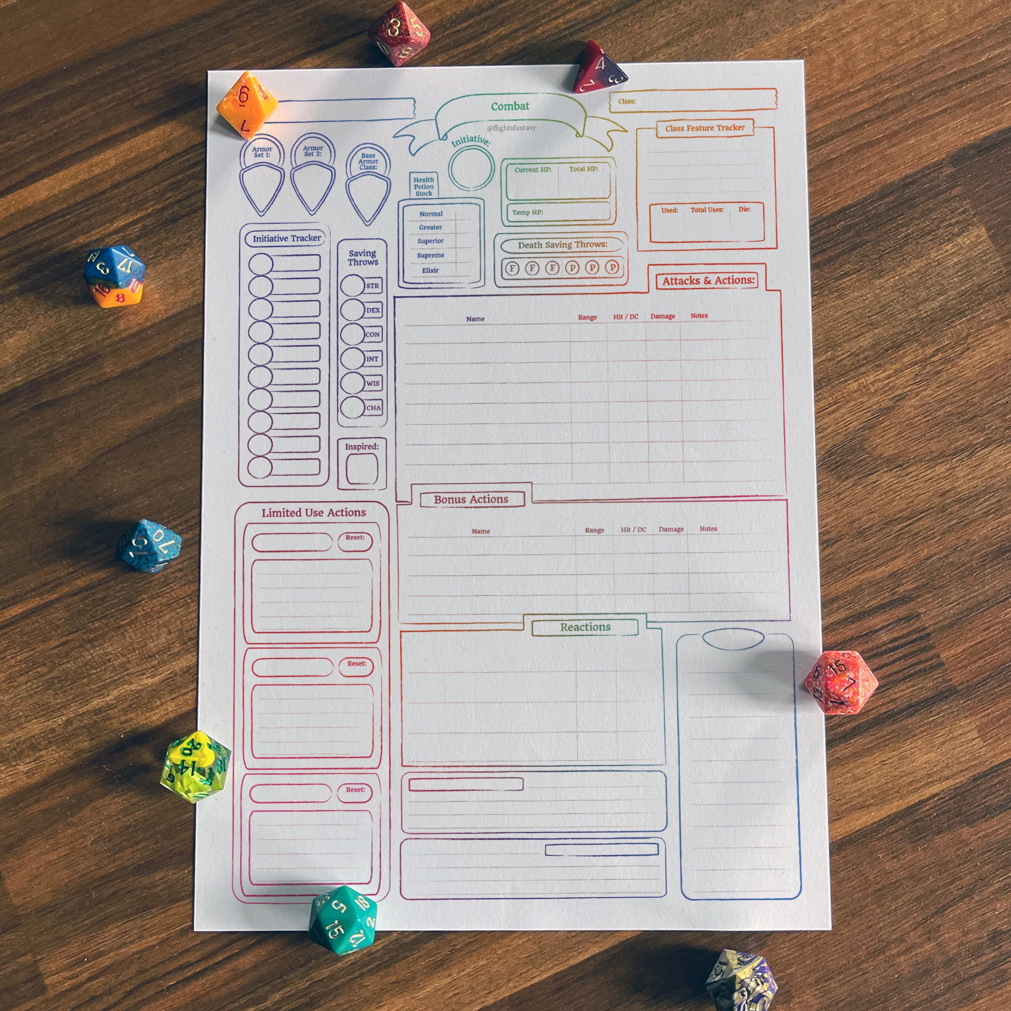 Printable 5E Character Sheet Minimalist Rainbow 7 Page PDF Mushroom Dice Cover D&amp;D - Etsy