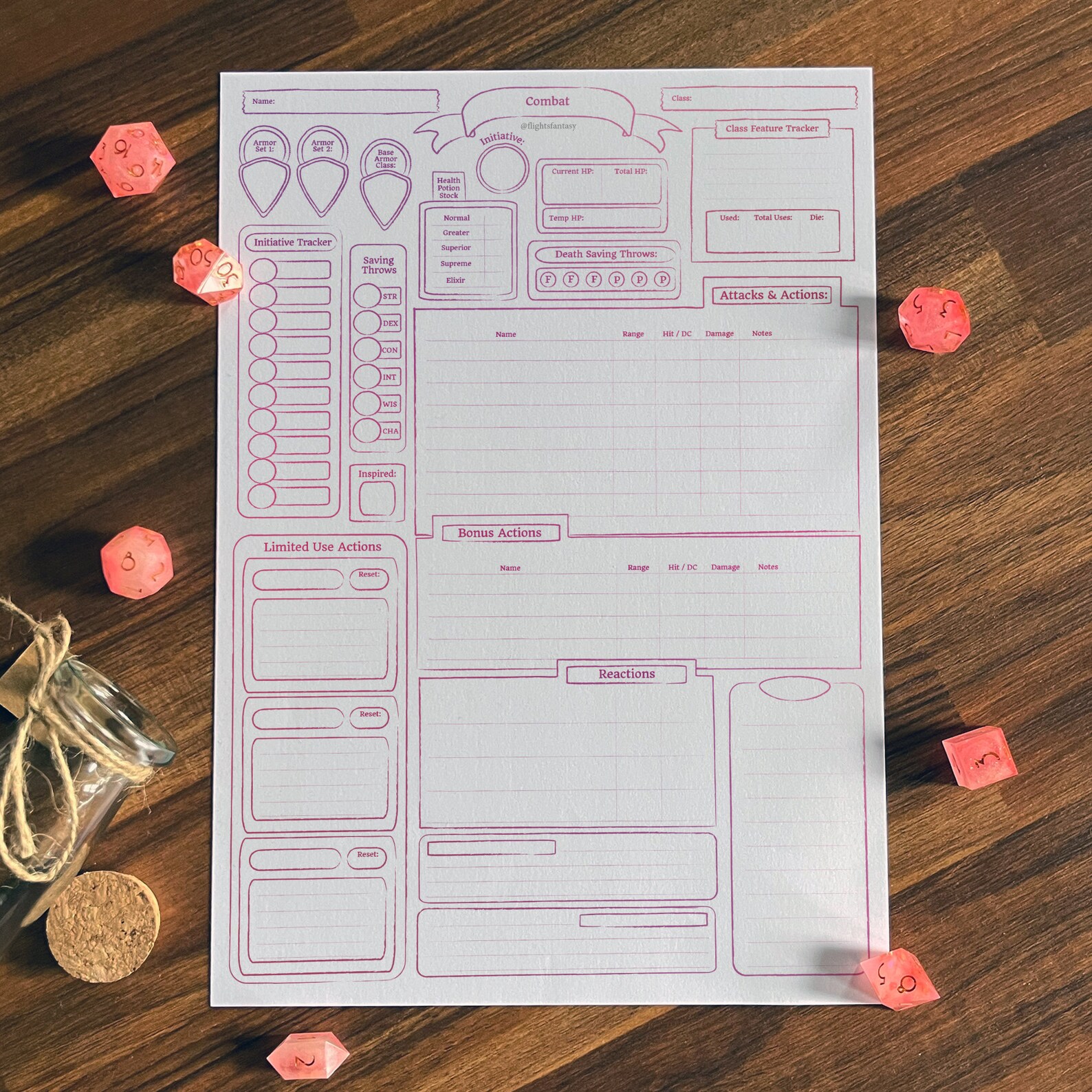 Printable 5E Character Sheet | Minimalist Pink | 5 Page PDF | D&amp;D - Etsy